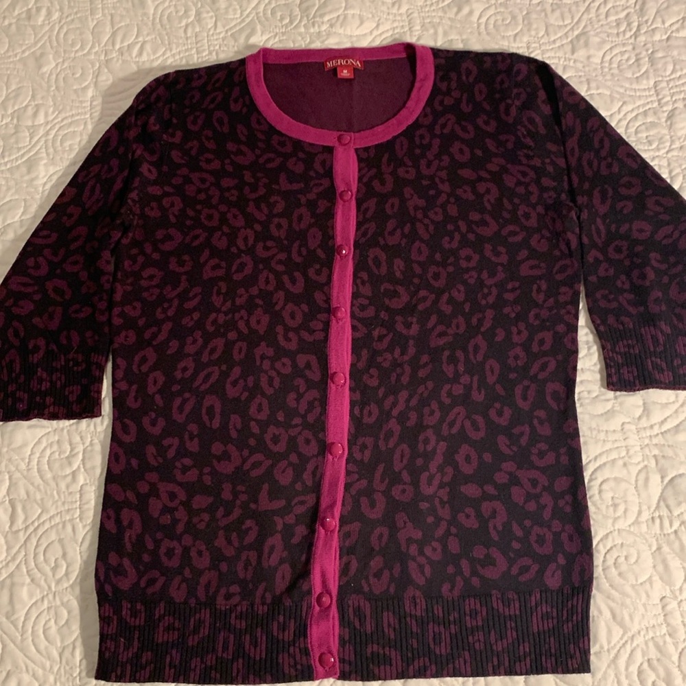 Merona Animal print pink tipped Cardigan sweater size M NWOT